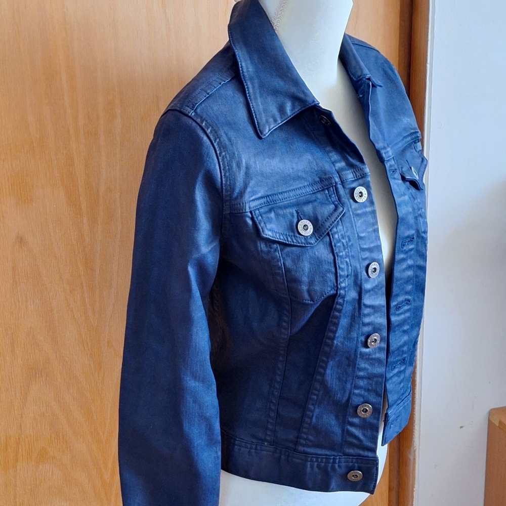 AG Denim Black Denim Sheen Coated Jacket XS EUC